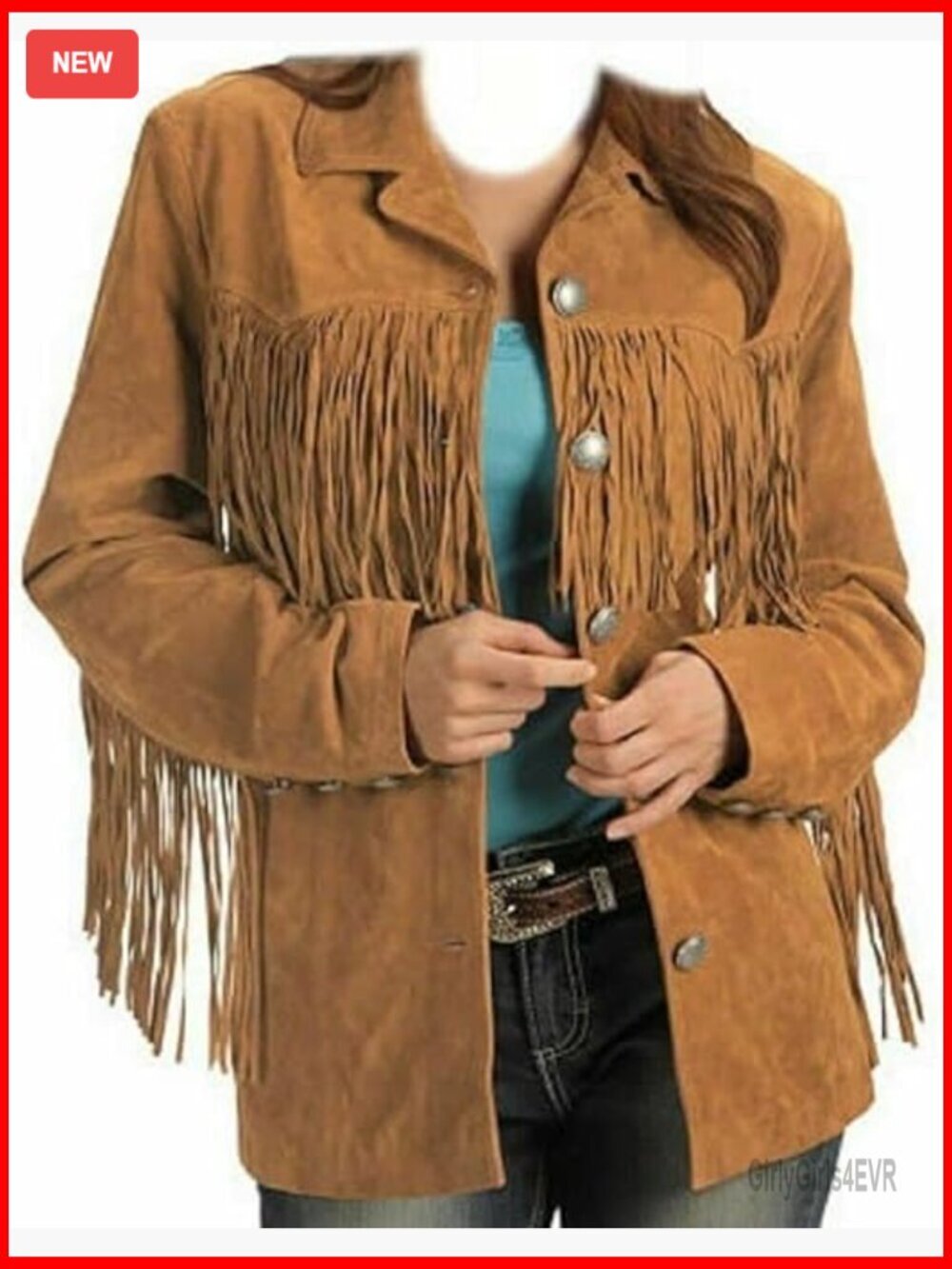 Genuine Suede Leather Western Fringe Jacket Women's Long Sleeve